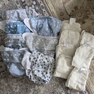Reusable Baby Cloth Diaper Set of 7 in Light Blue and White